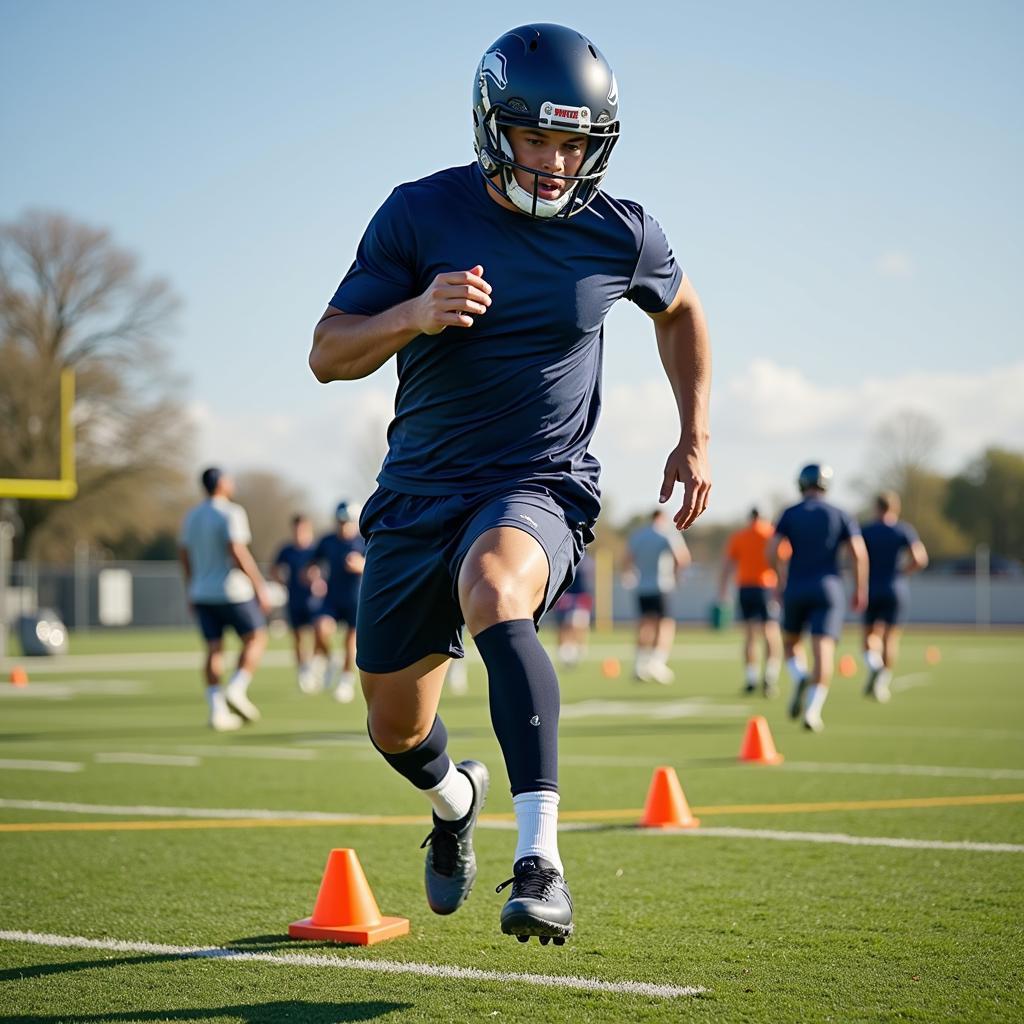 Football Player Performing Speed Drills