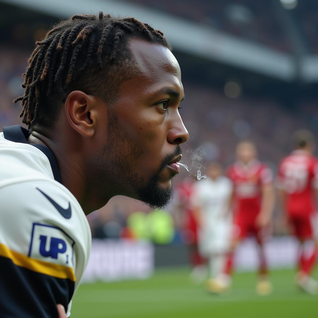 Football Player Spitting Controversy: Image depicts a football player spitting on the field during a match, highlighting the controversial nature of the act.