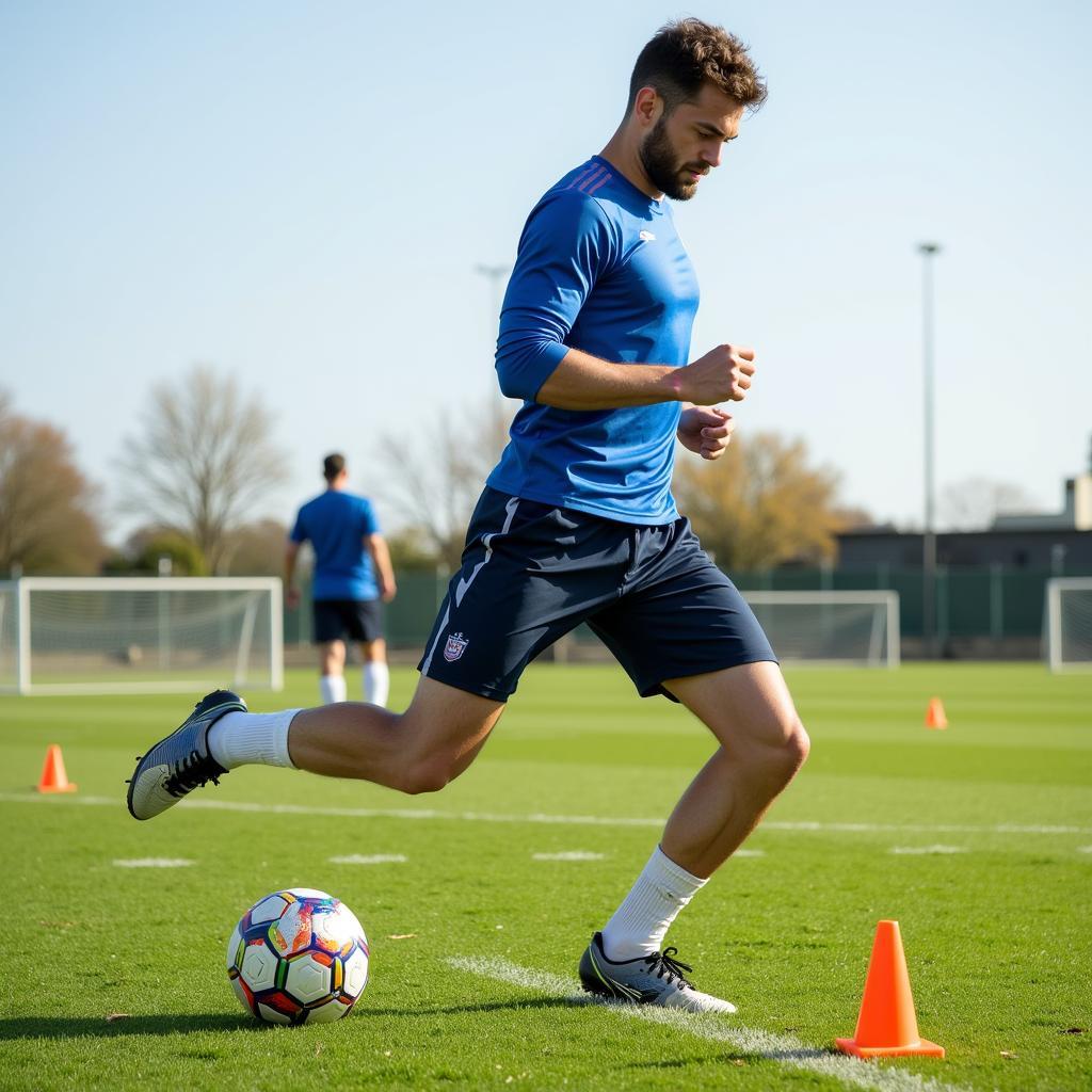 Football Player Performing Training Drills