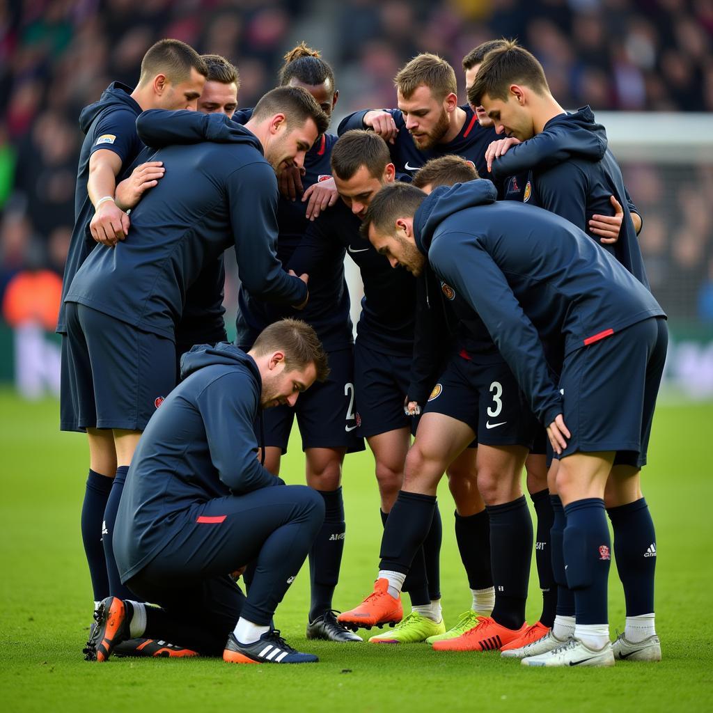 Football team showing support for injured player