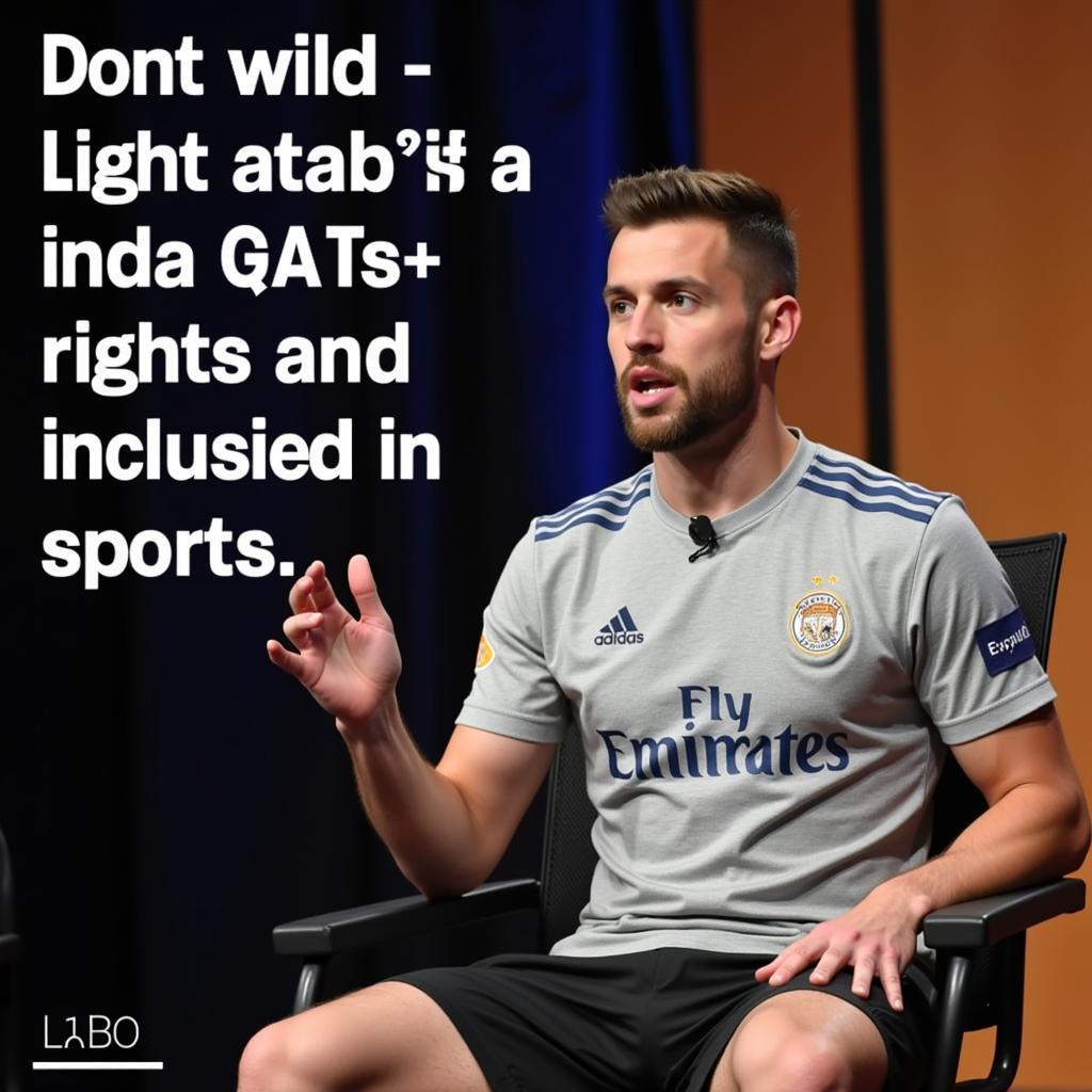 Footballer giving an interview about LGBTQ+ rights