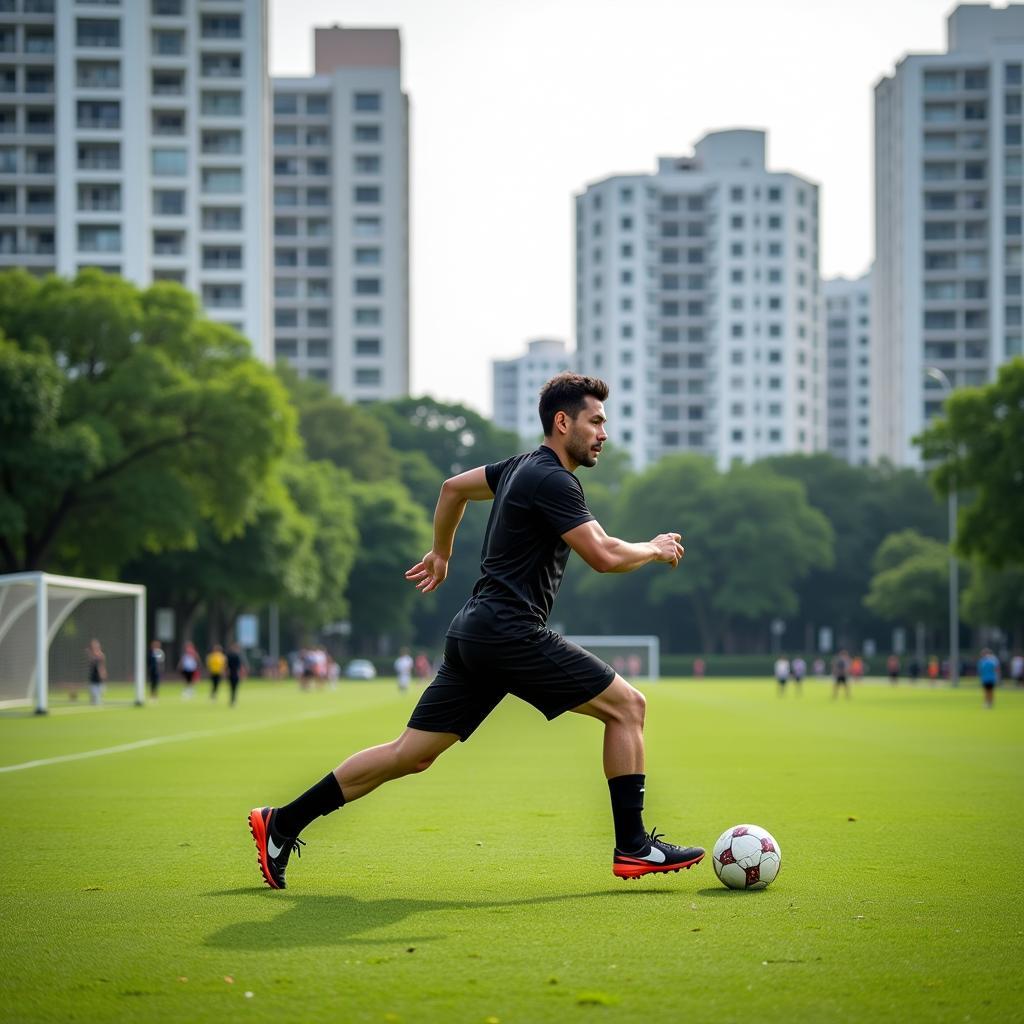 Footballer Training in Thu Thiem Park