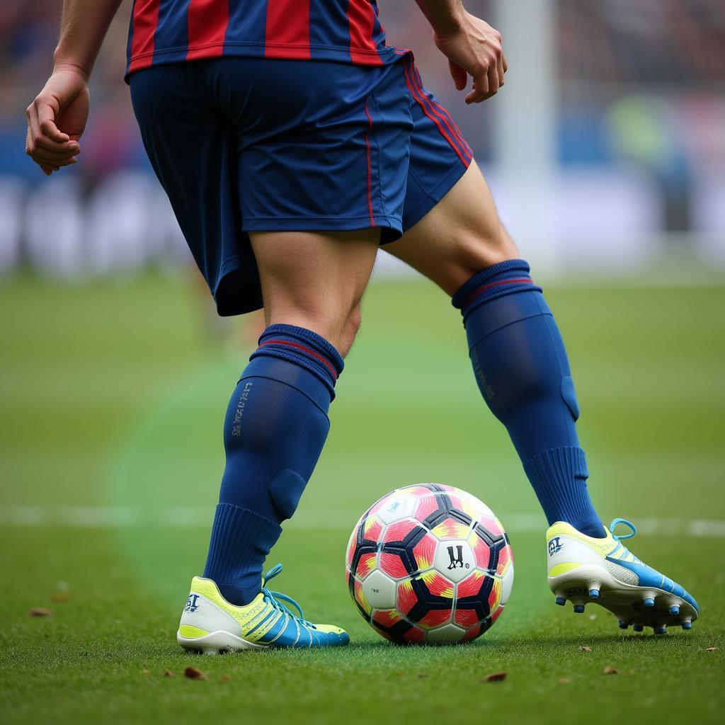 Football player wearing socks during a match.