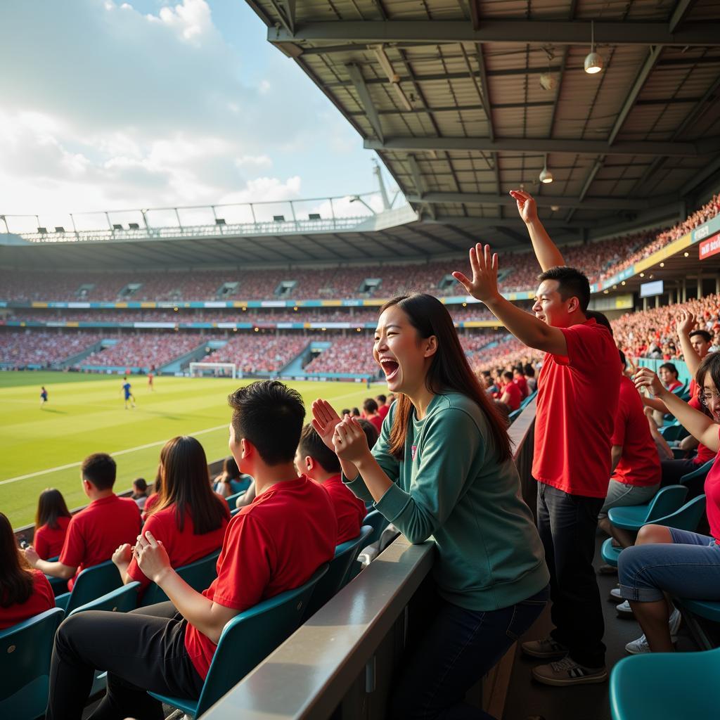 A footballer's wife supporting her husband from the stands.