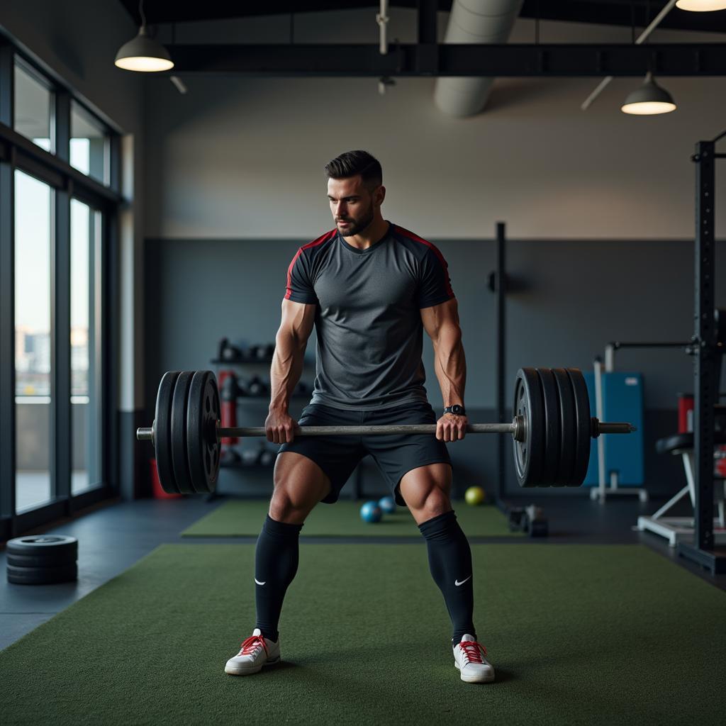 Foreign football player working out in the gym