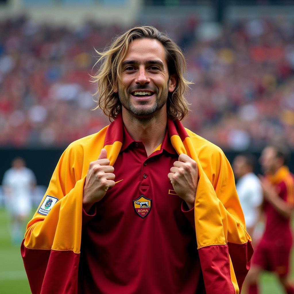 Gabriel Batistuta celebrating Roma's Scudetto win