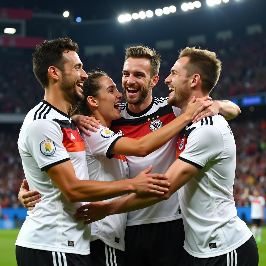 German football players celebrating a hard-fought victory