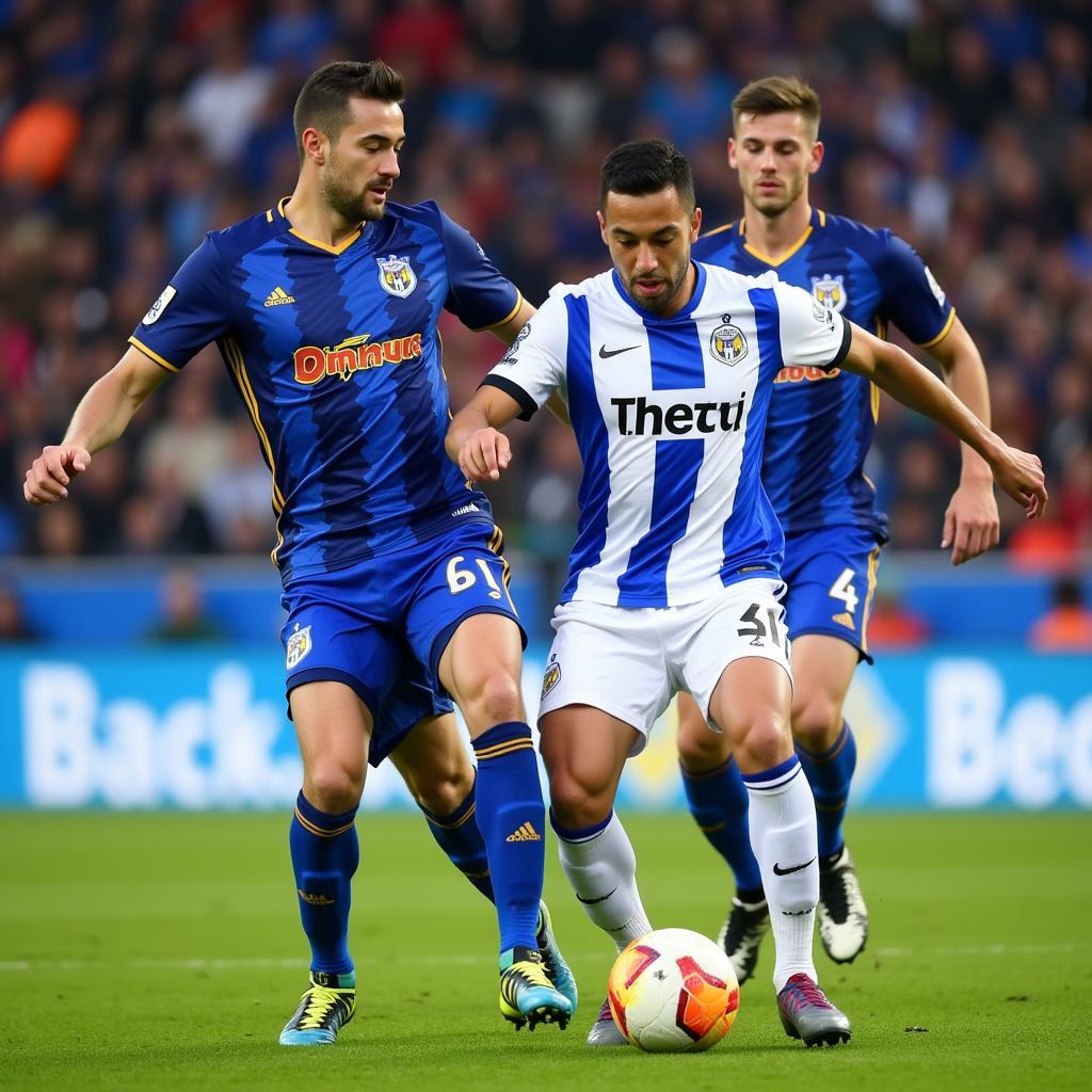 Getafe players competing in a La Liga match.