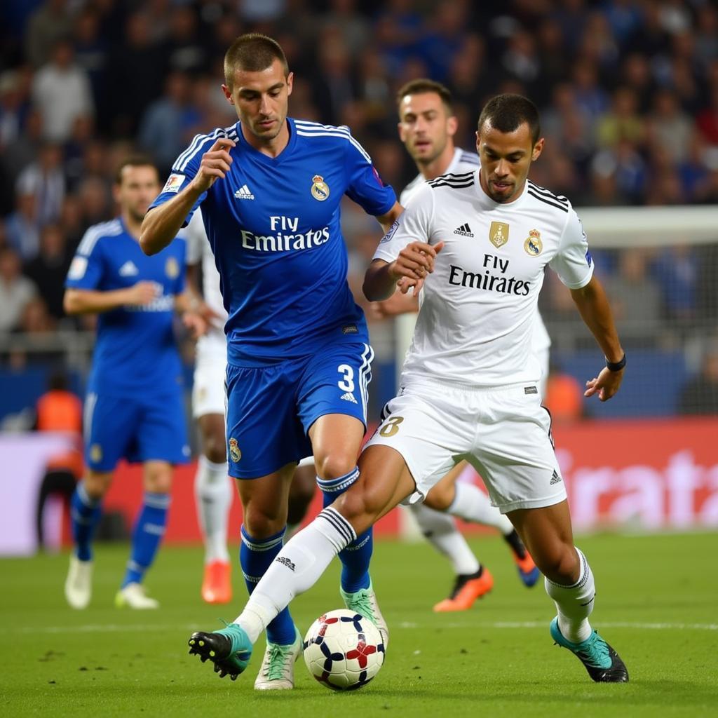 Getafe players competing against Real Madrid.