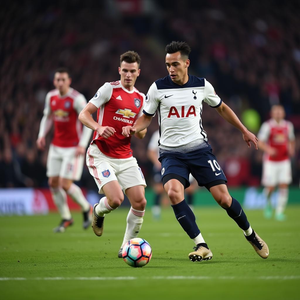 Giovani Lo Celso making a pass during a Premier League match while playing for Tottenham Hotspur.