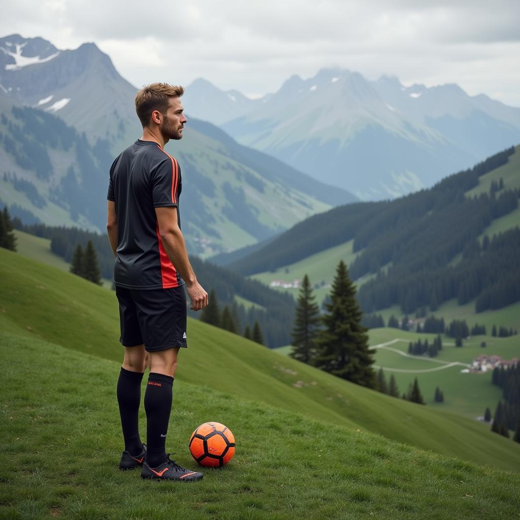 Haaland looking towards the future, with a determined expression