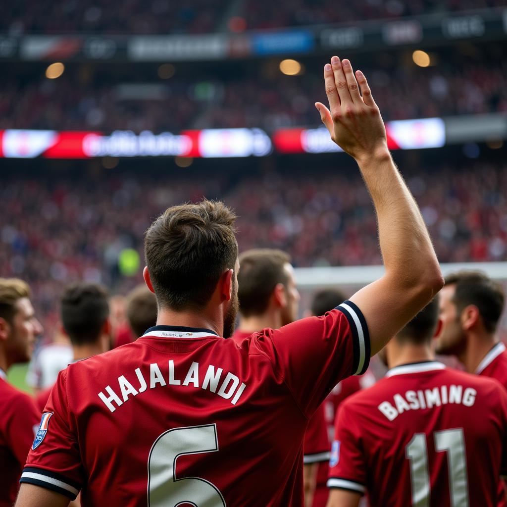 Haaland acknowledging the crowd after a match against Stuttgart.