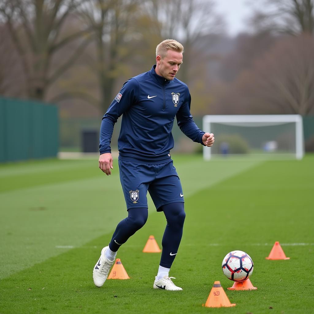 Haaland performing agility drills on the training pitch