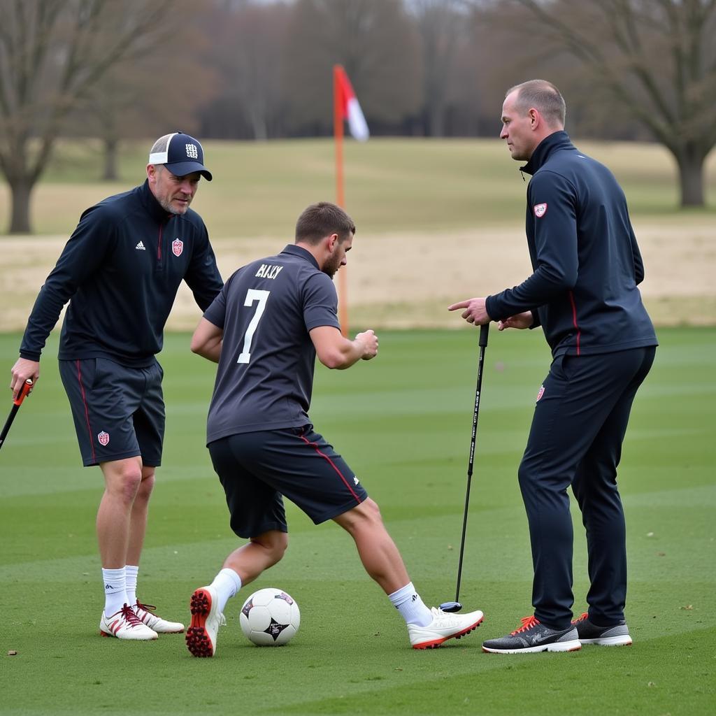 Erling Haaland analyzing a missed shot during training