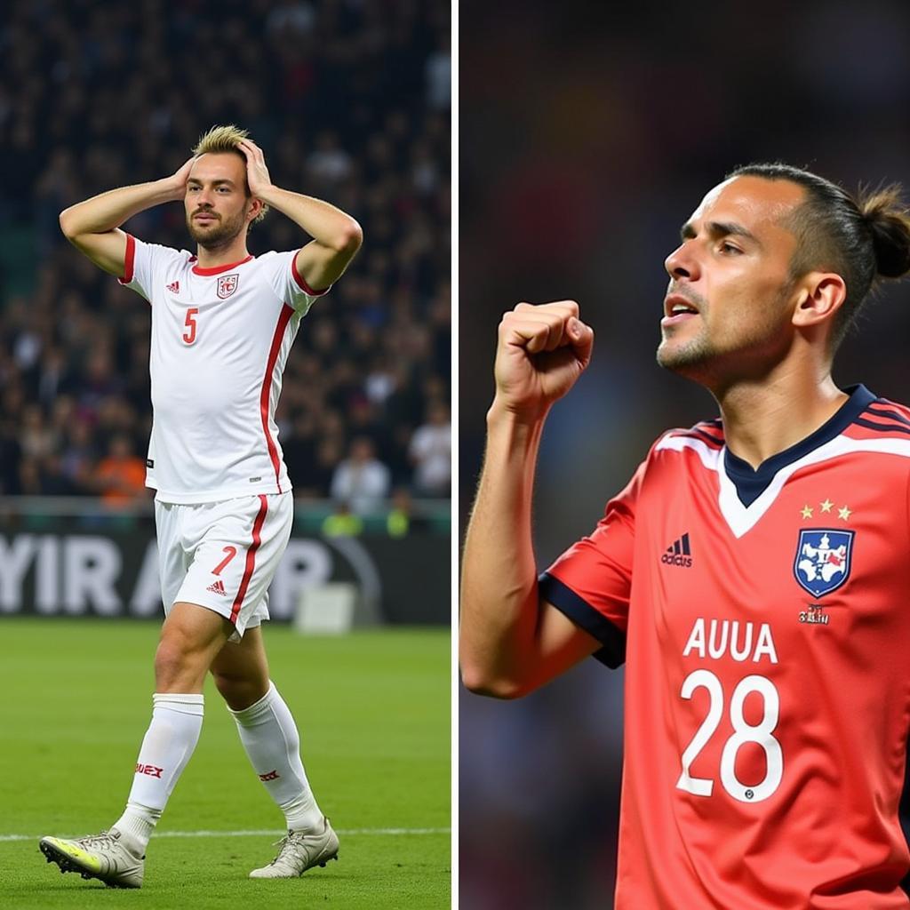 Both players celebrating after scoring goals.