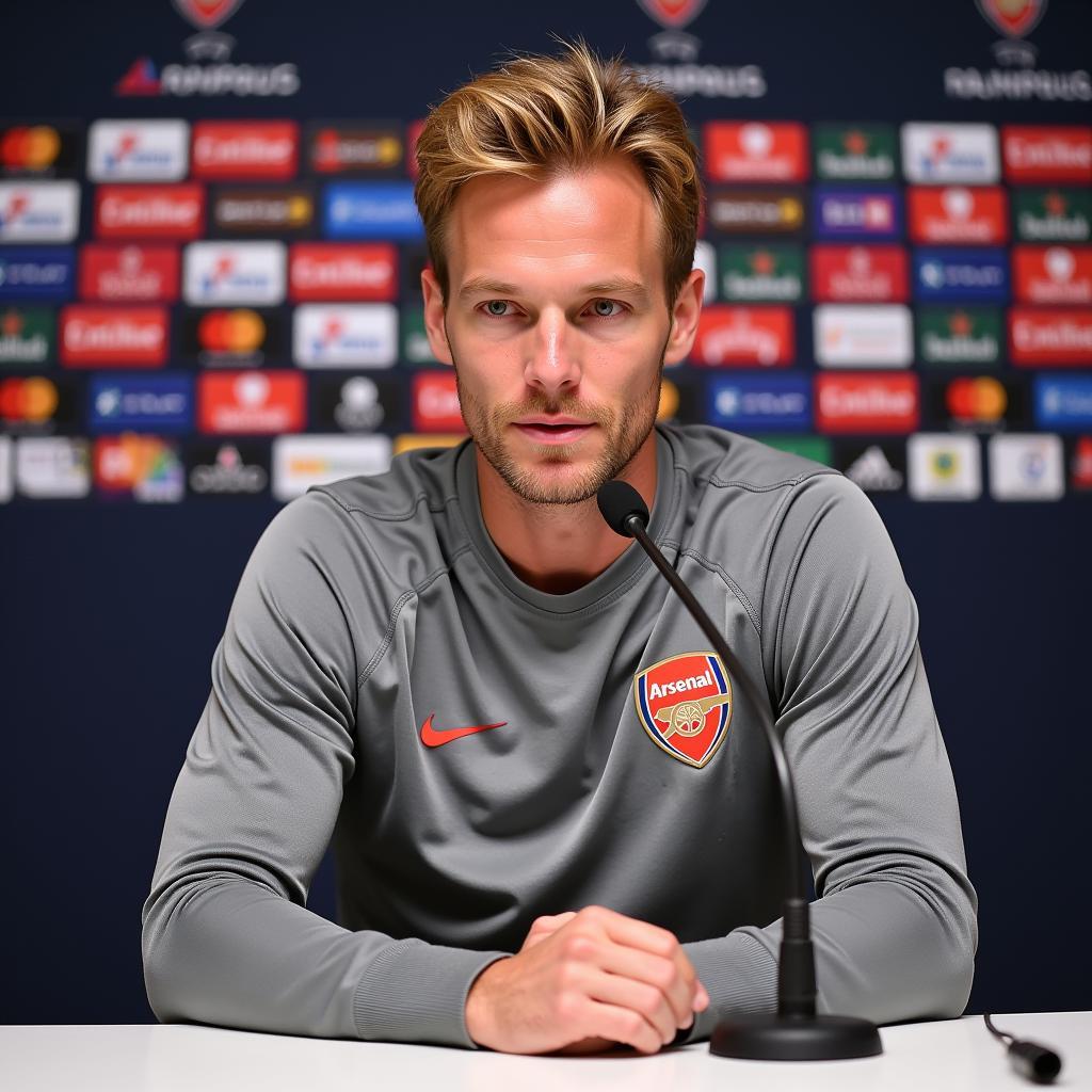 Haaland at a press conference discussing Arsenal