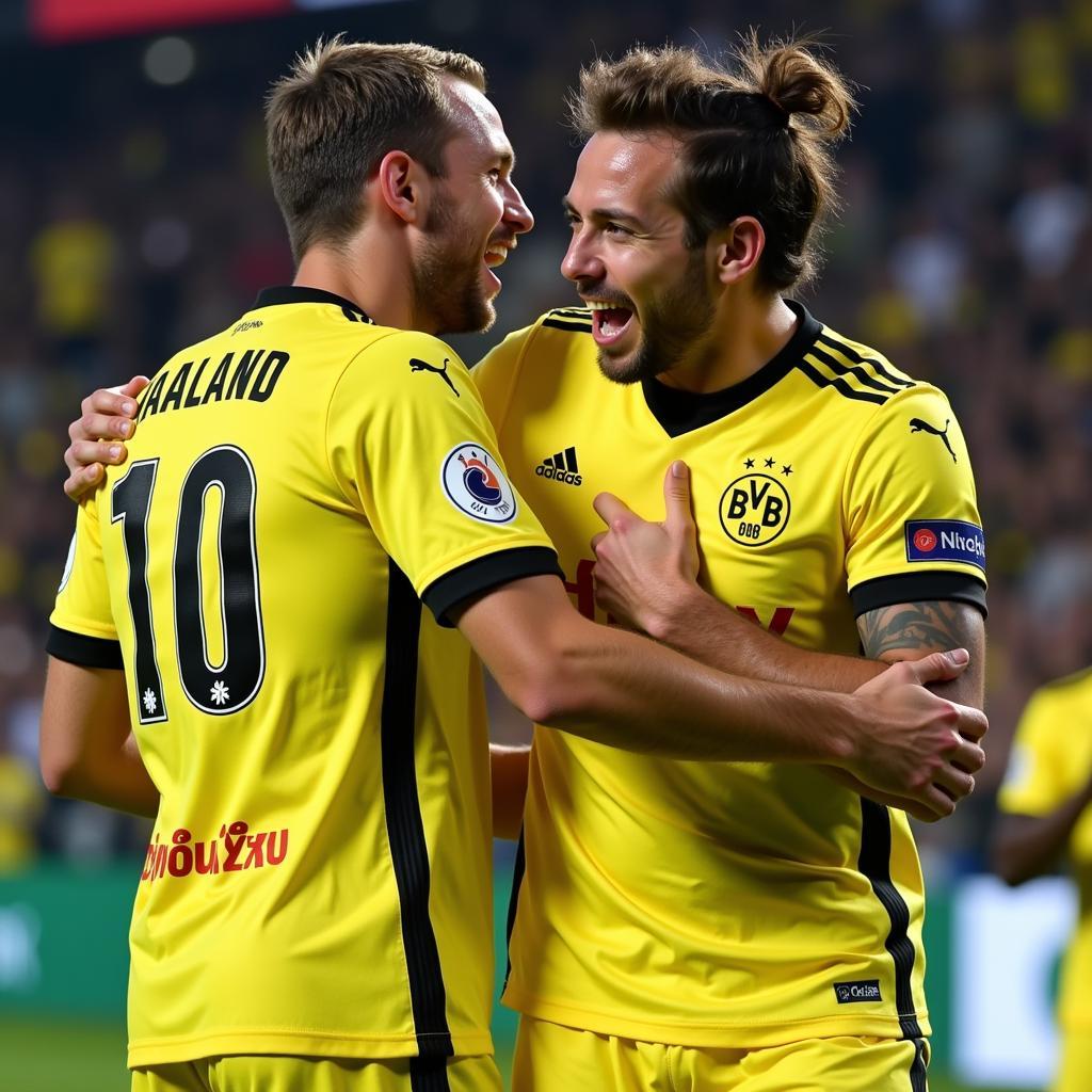 Haaland and Balerdi Celebrating a Dortmund Goal