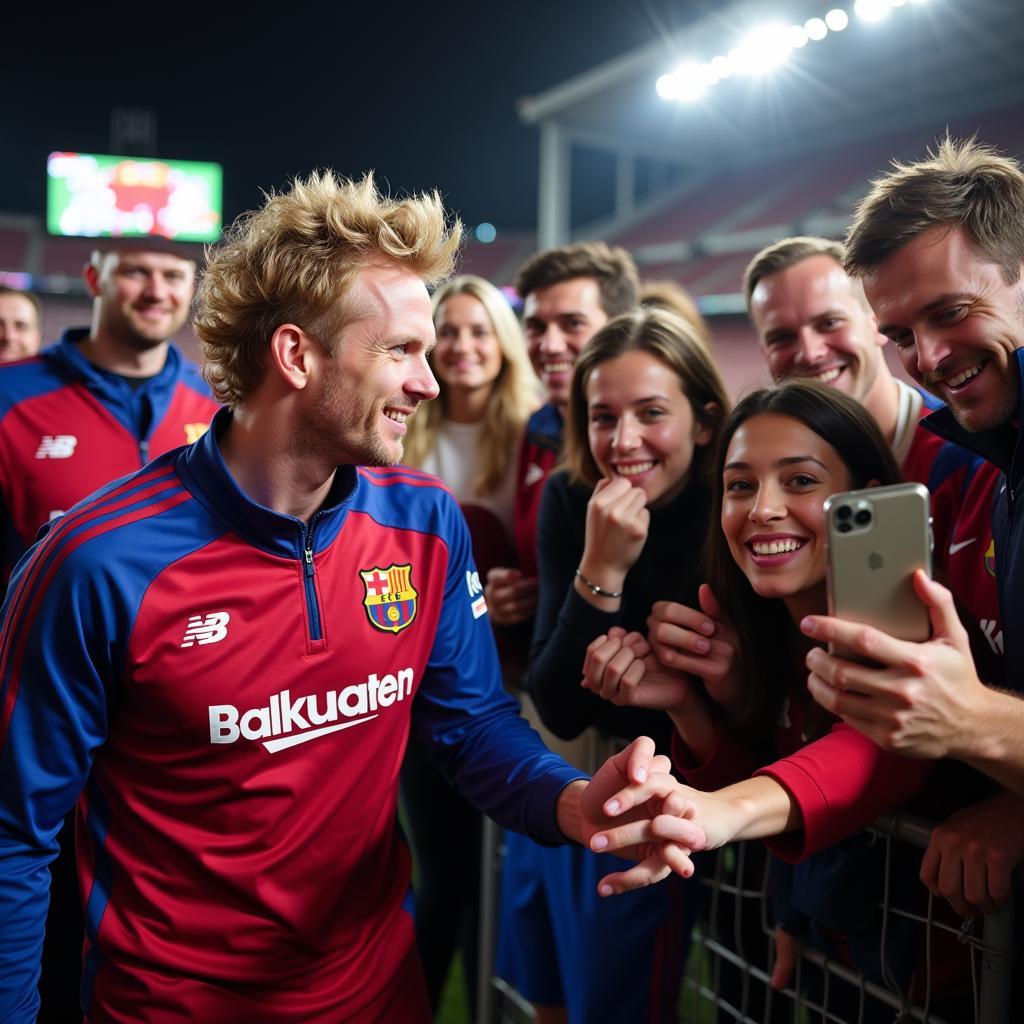 Haaland interacting with Barcelona fans