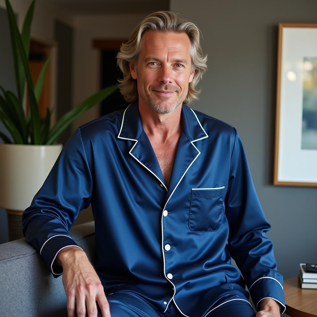 Haaland in Stylish Blue Silk Pyjamas