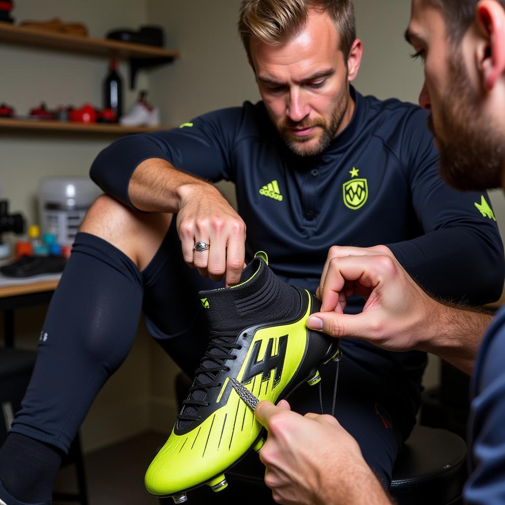 Erling Haaland getting his boots fitted