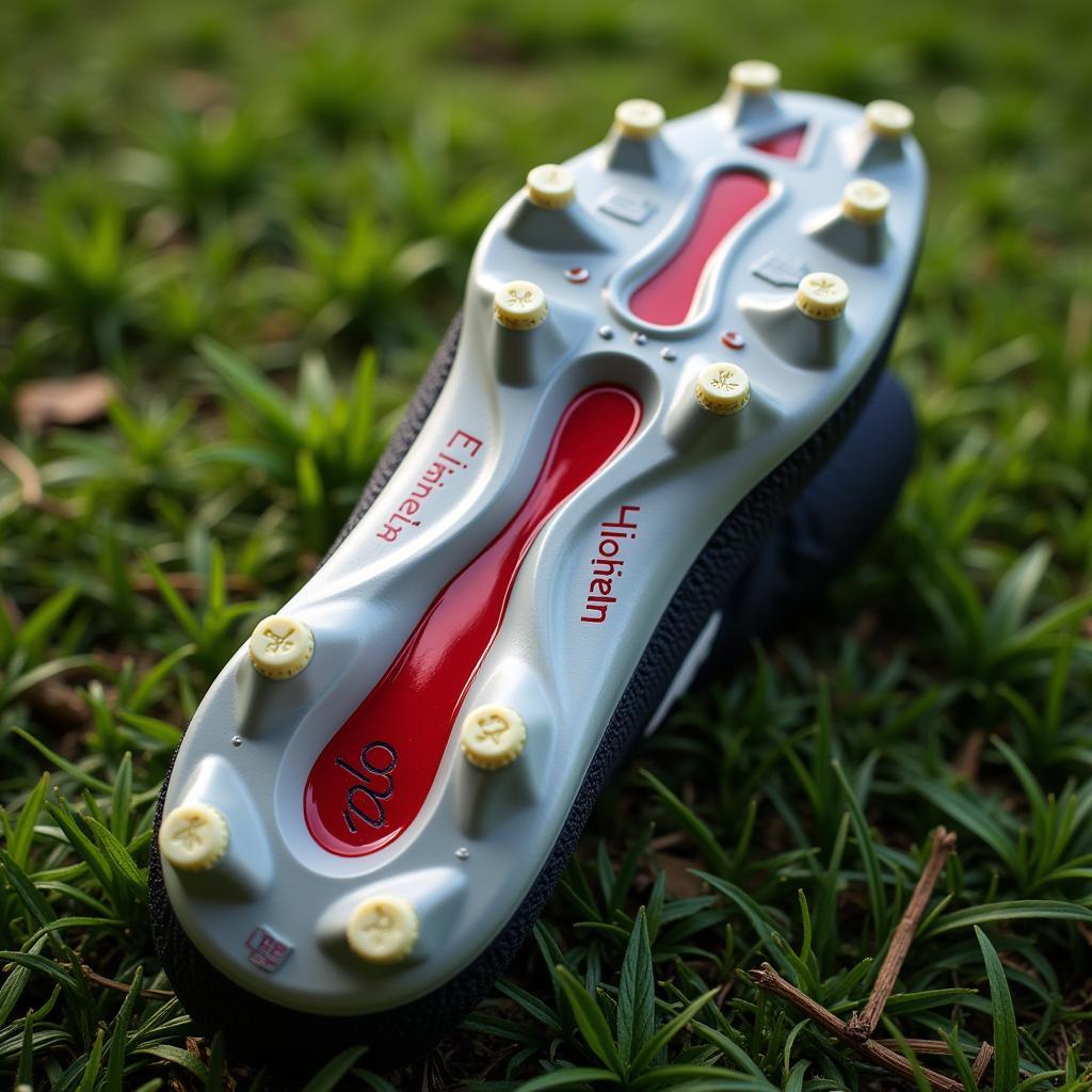 Close-up view of Haaland's football boot stud pattern