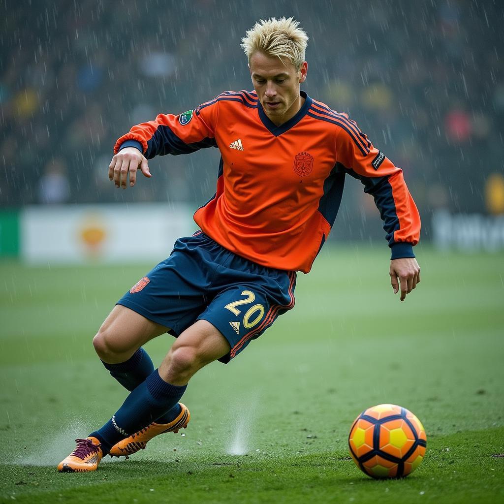 Haaland's boots performing on a wet pitch