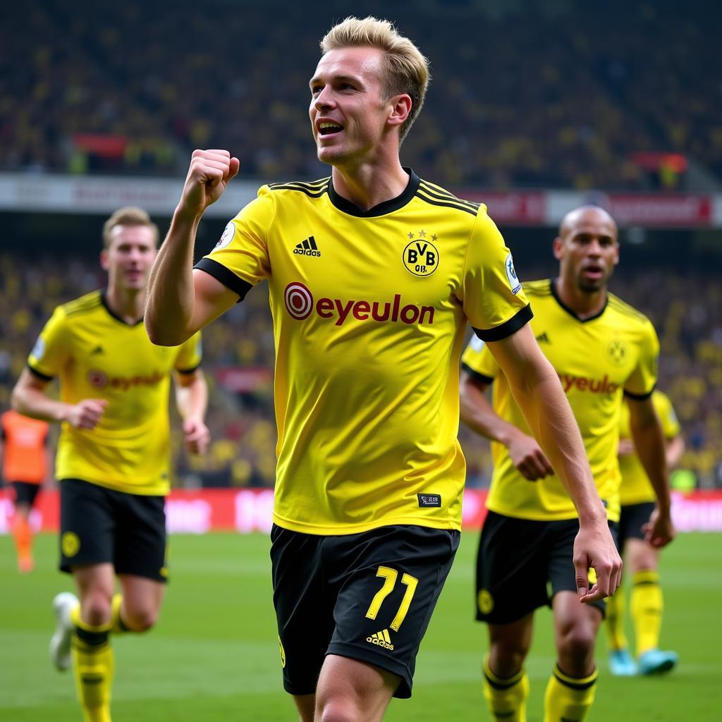 Erling Haaland celebrates a goal in the Bundesliga