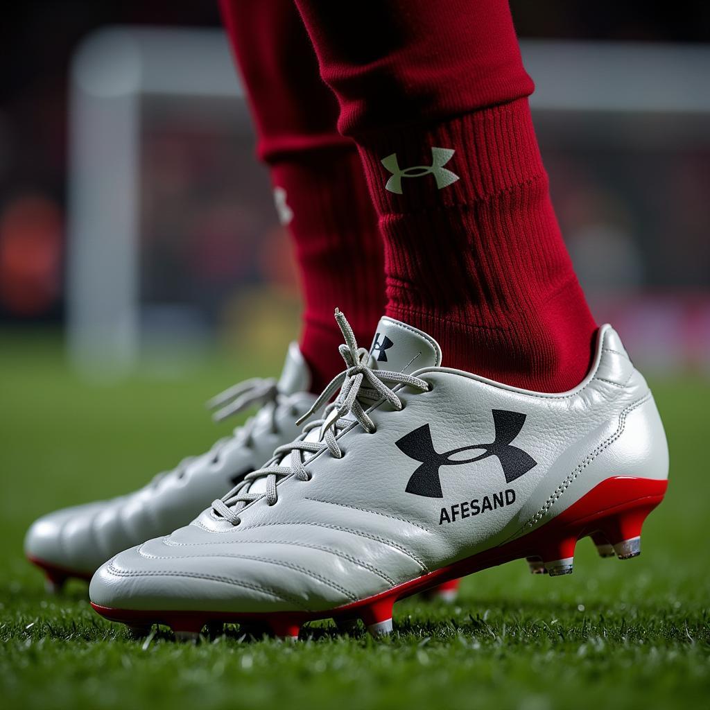 Close-up view of Haaland's football boots showcasing the design and technology