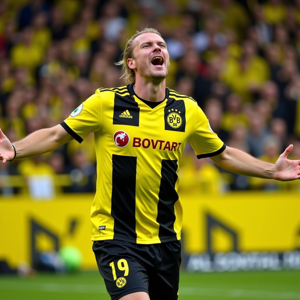 Erling Haaland celebrating a goal in his BVB shirt