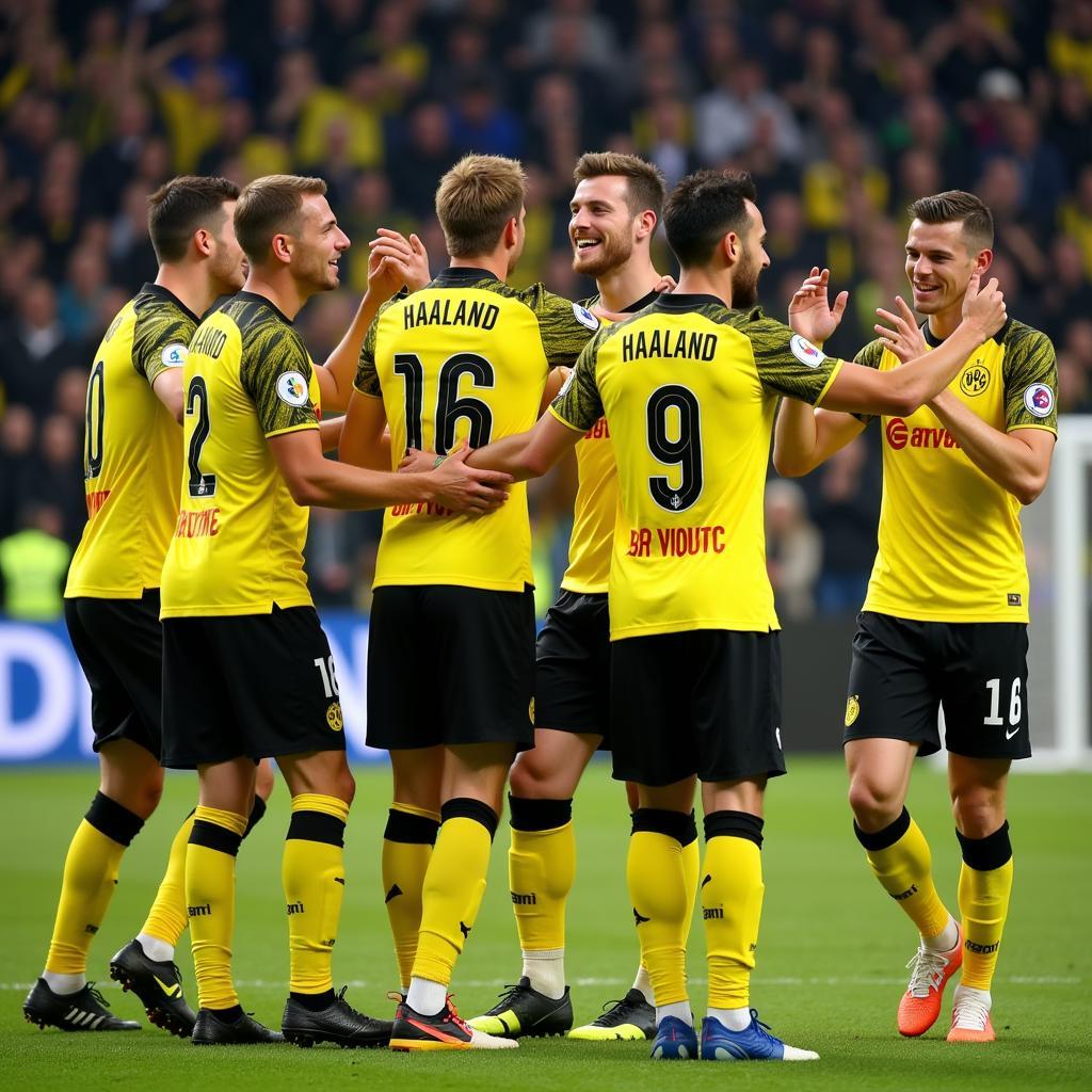 Haaland celebrates with his Borussia Dortmund teammates