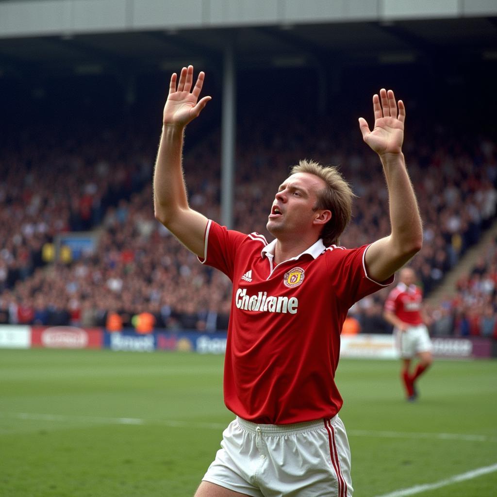 Haaland celebrates a goal against Rangers in a packed stadium