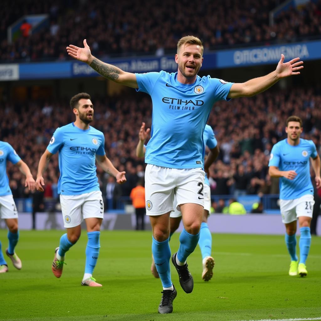 Haaland celebrates a goal for Man City