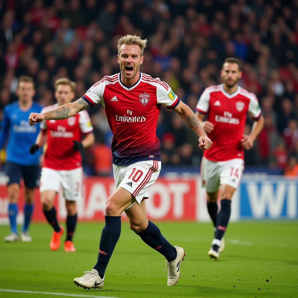 Erling Haaland celebrating a goal with intensity and passion.