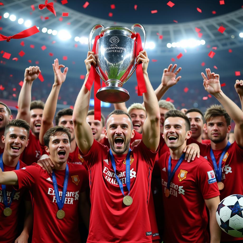 Haaland Celebrating a Champions League Trophy