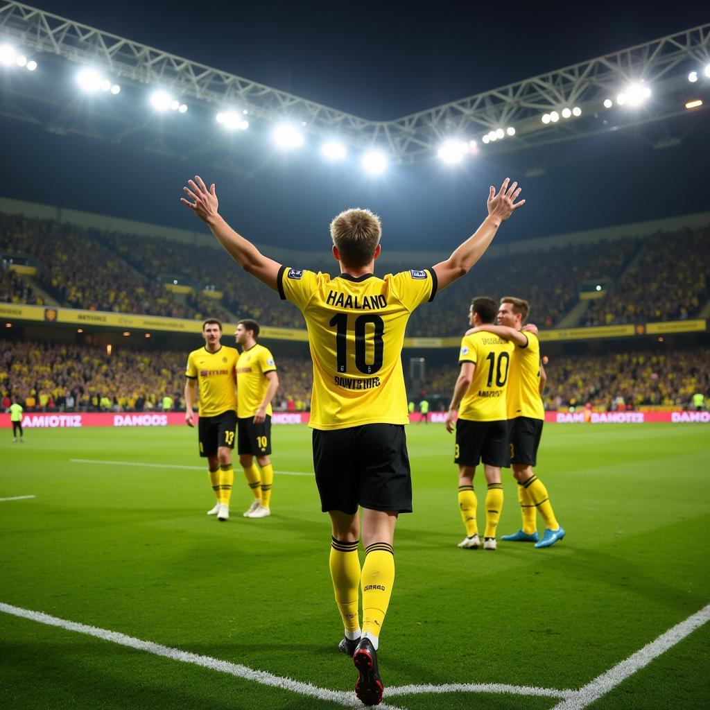 Haaland Celebrating Dortmund Hat-trick