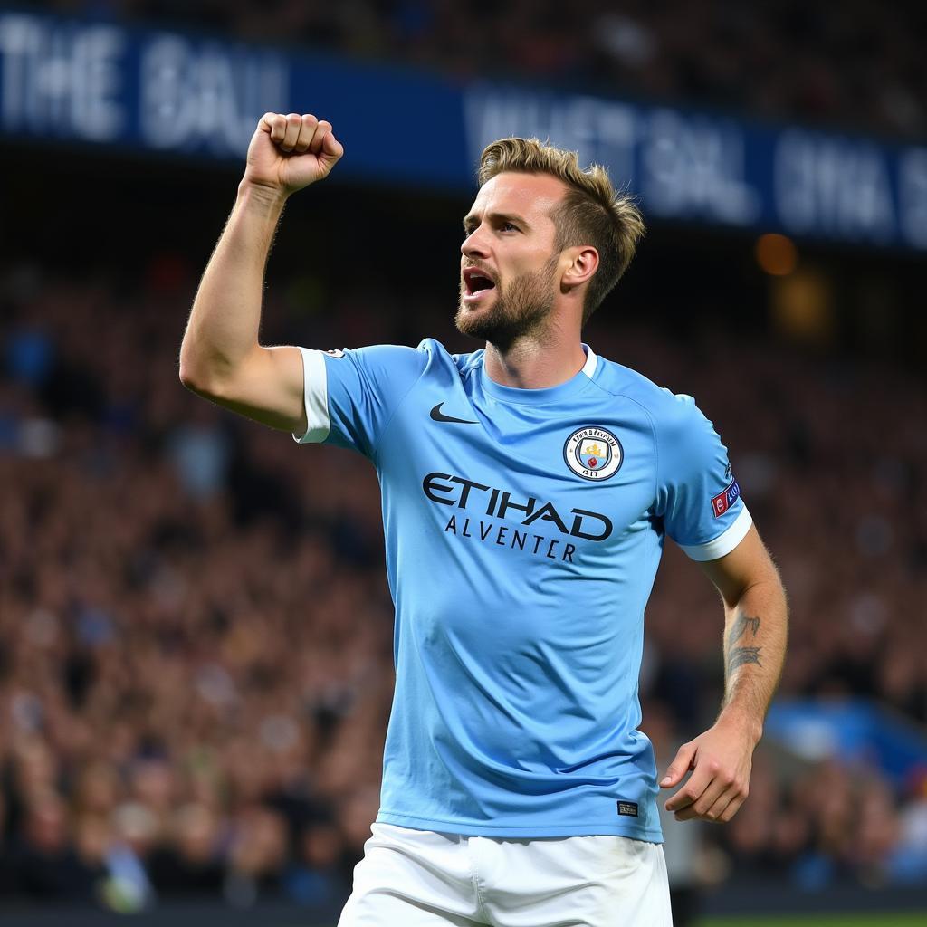 Haaland celebrating a goal for Manchester City