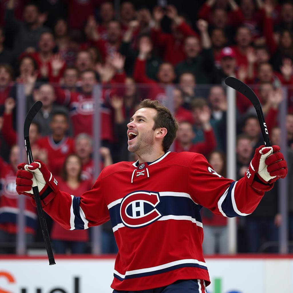 Haaland celebrating a goal with the fans chanting in the background