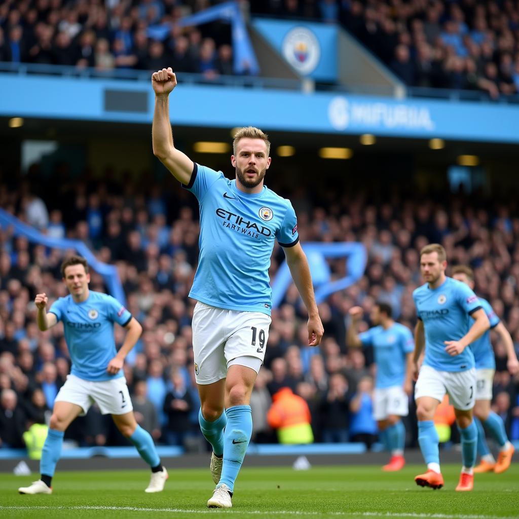 Haaland Celebrating a Goal at Etihad Stadium