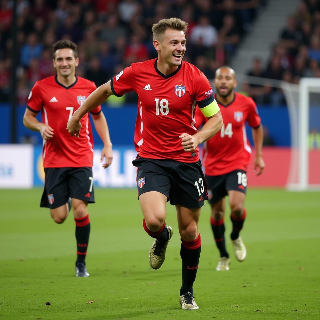 Erling Haaland celebrating a goal with his teammates