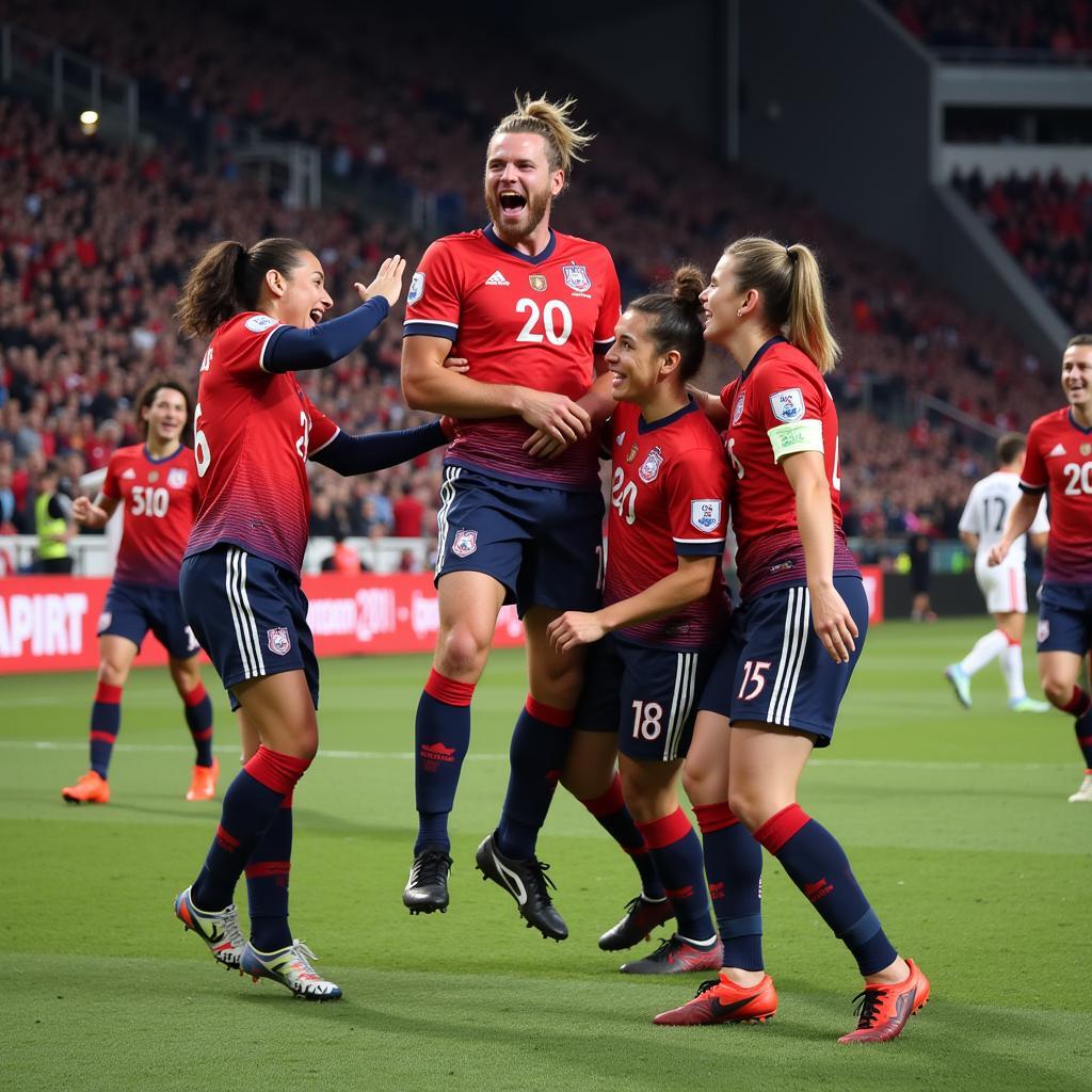 Erling Haaland celebrates scoring a goal with his teammates