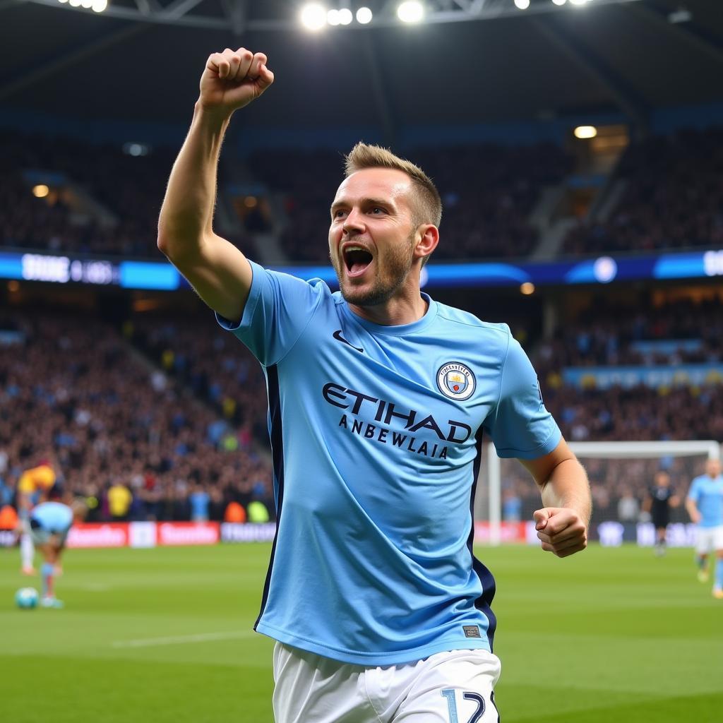 Haaland Celebrating a Goal for Man City