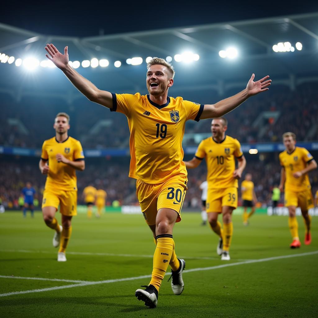 Haaland celebrates scoring a goal