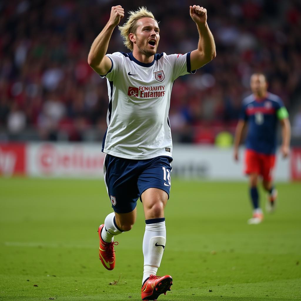 Haaland celebrating a goal in his Phantom GX boots