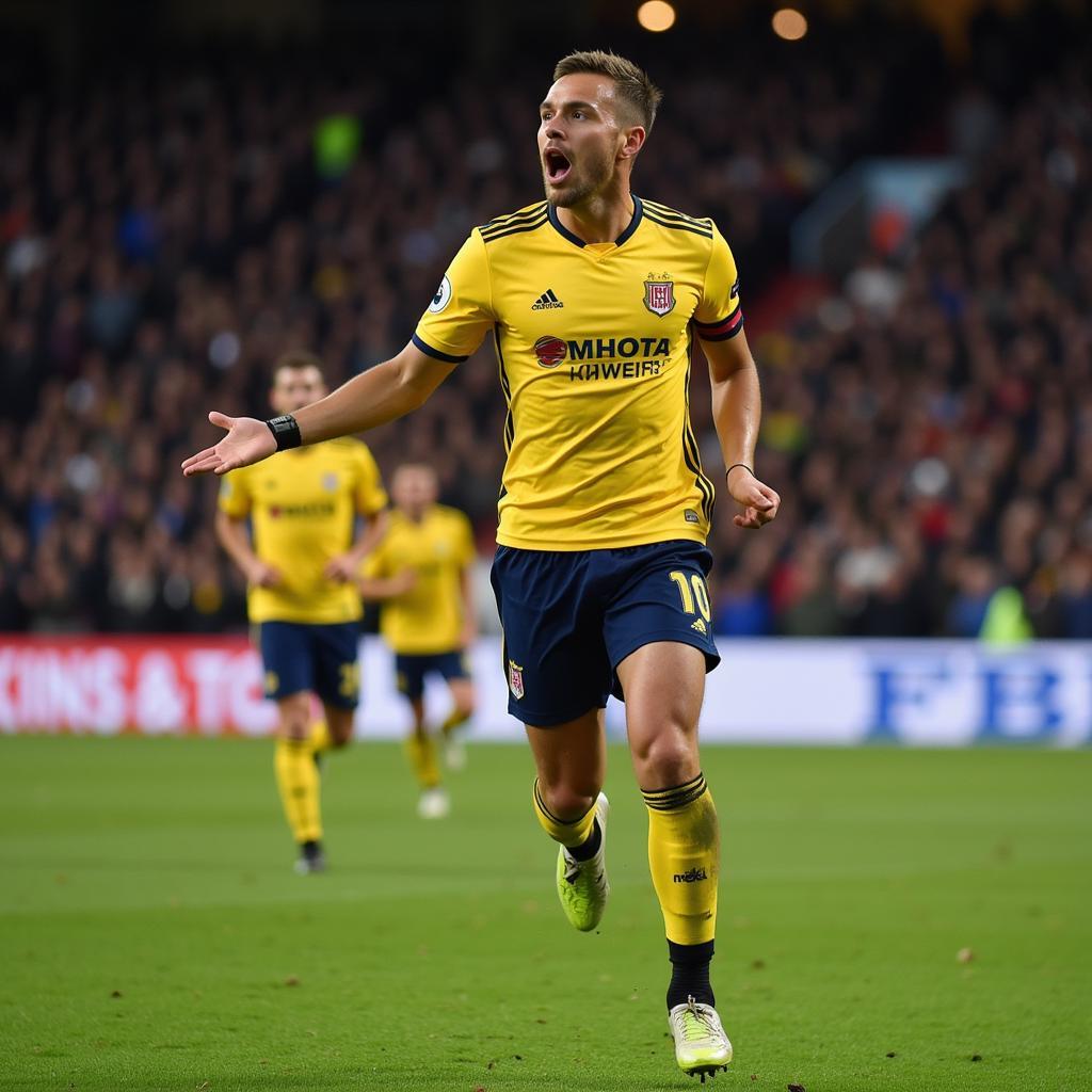 Erling Haaland celebrating a goal with his team