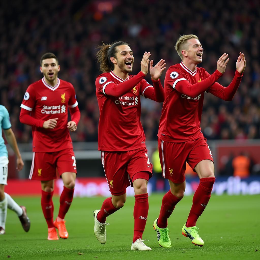 Haaland celebrating a goal against Liverpool