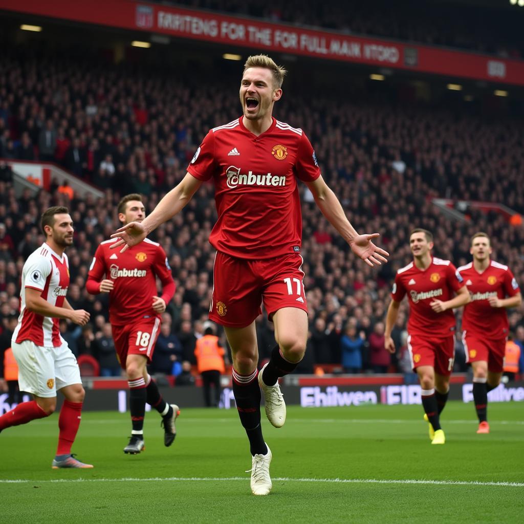 Erling Haaland celebrating a goal against Manchester United