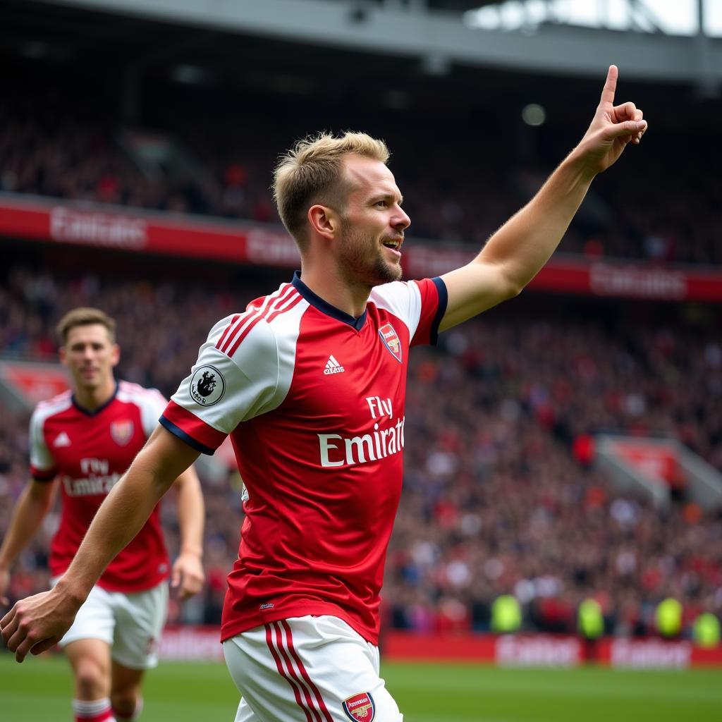 Haaland celebrating a goal at Emirates Stadium