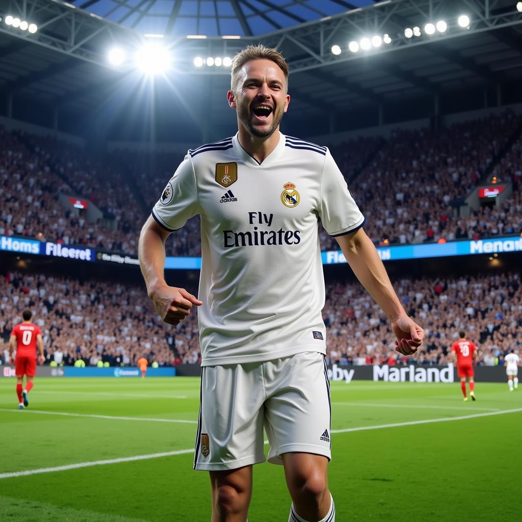 Haaland Celebrating a Goal at the Bernabéu