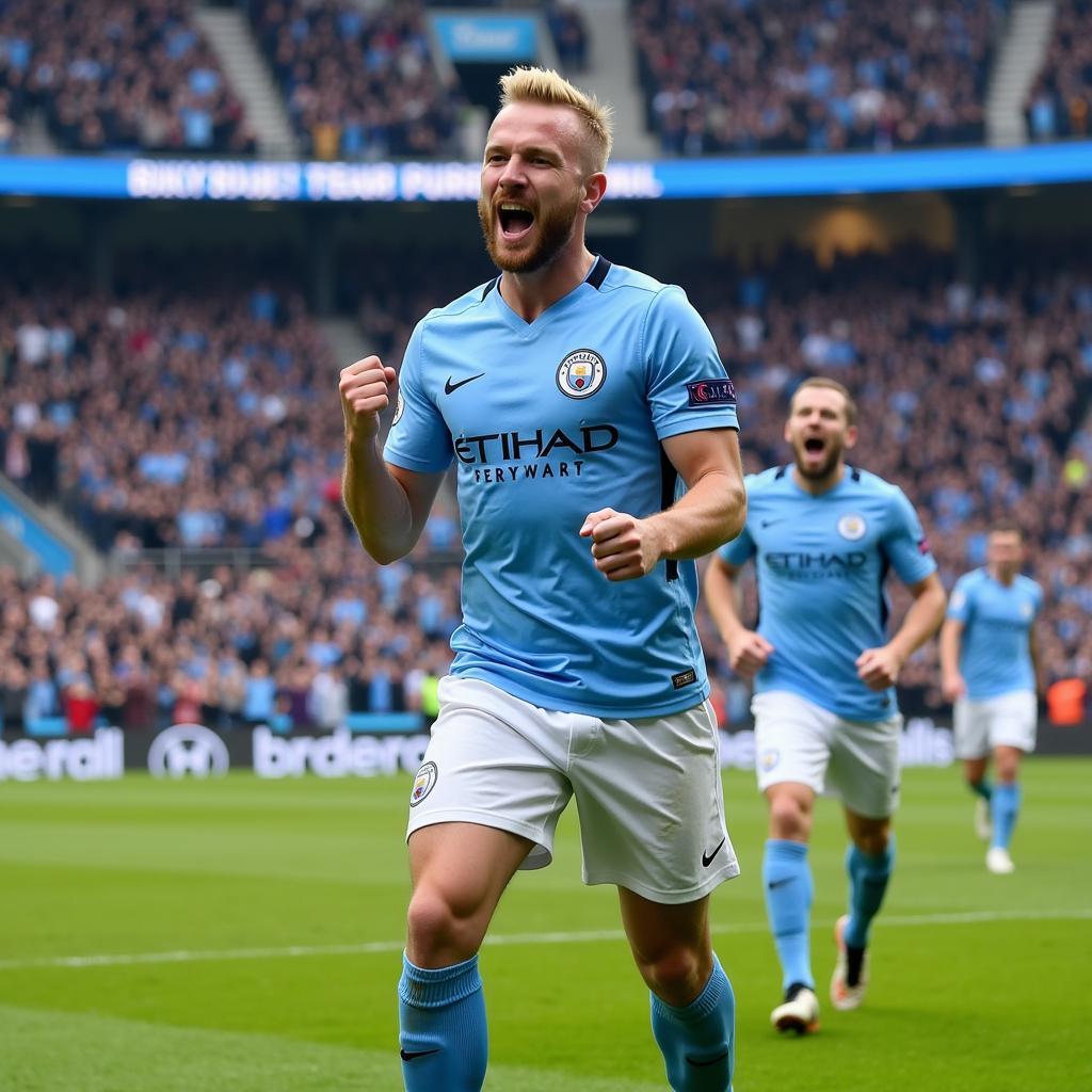 Erling Haaland celebrating a goal for Manchester City