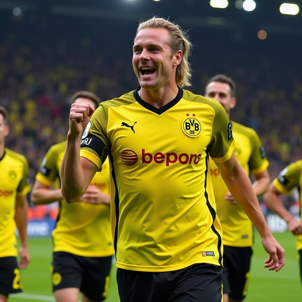 Erling Haaland celebrates a goal for Borussia Dortmund